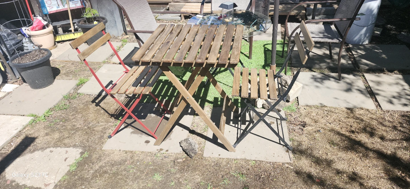 Wooden Bistro Table and Chairs Set. Excellent condition.
