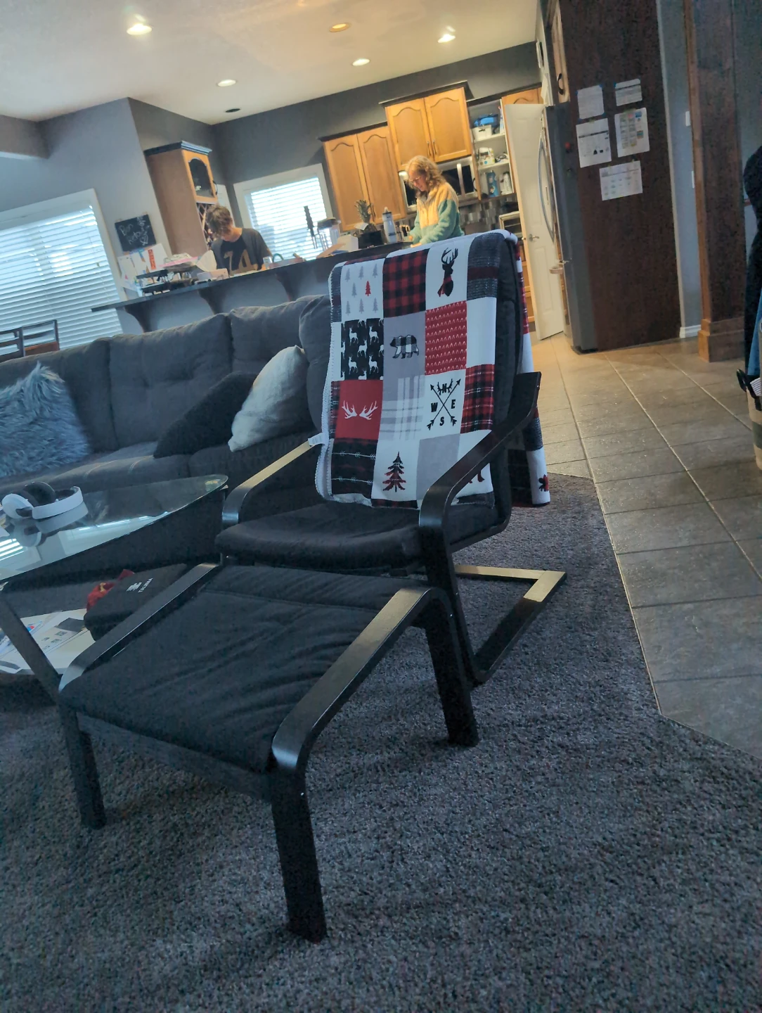 Black Ottoman with Matching Throw Pillow