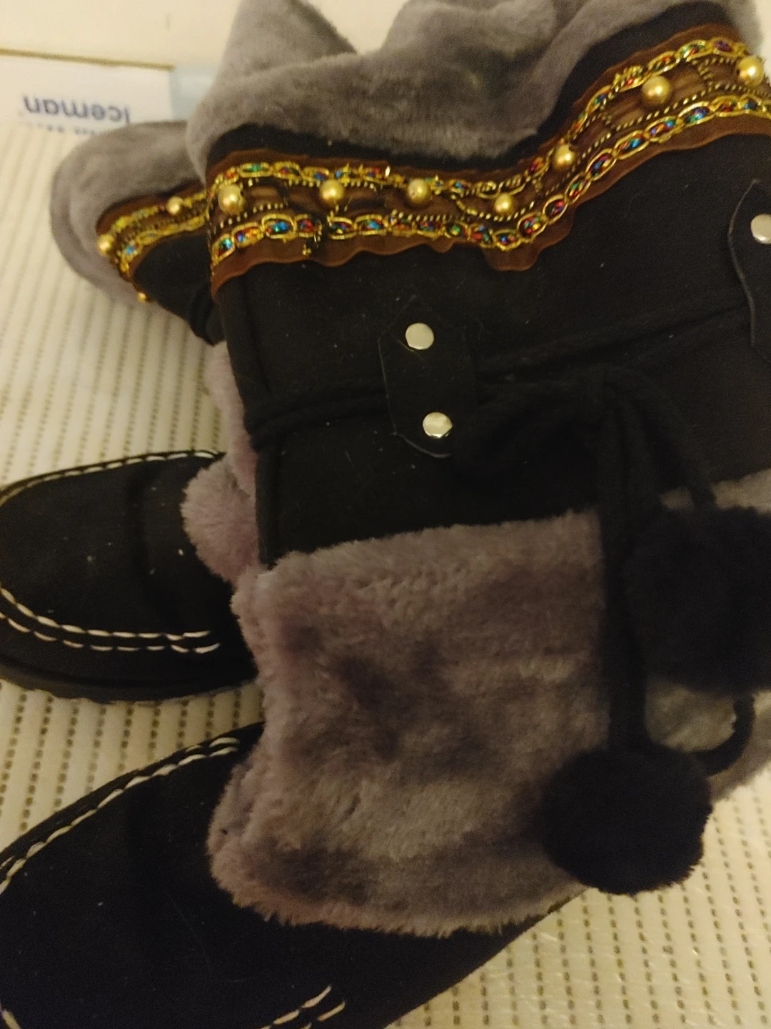 Black Fur Lined Winter Boots with Embellishments - photo 2