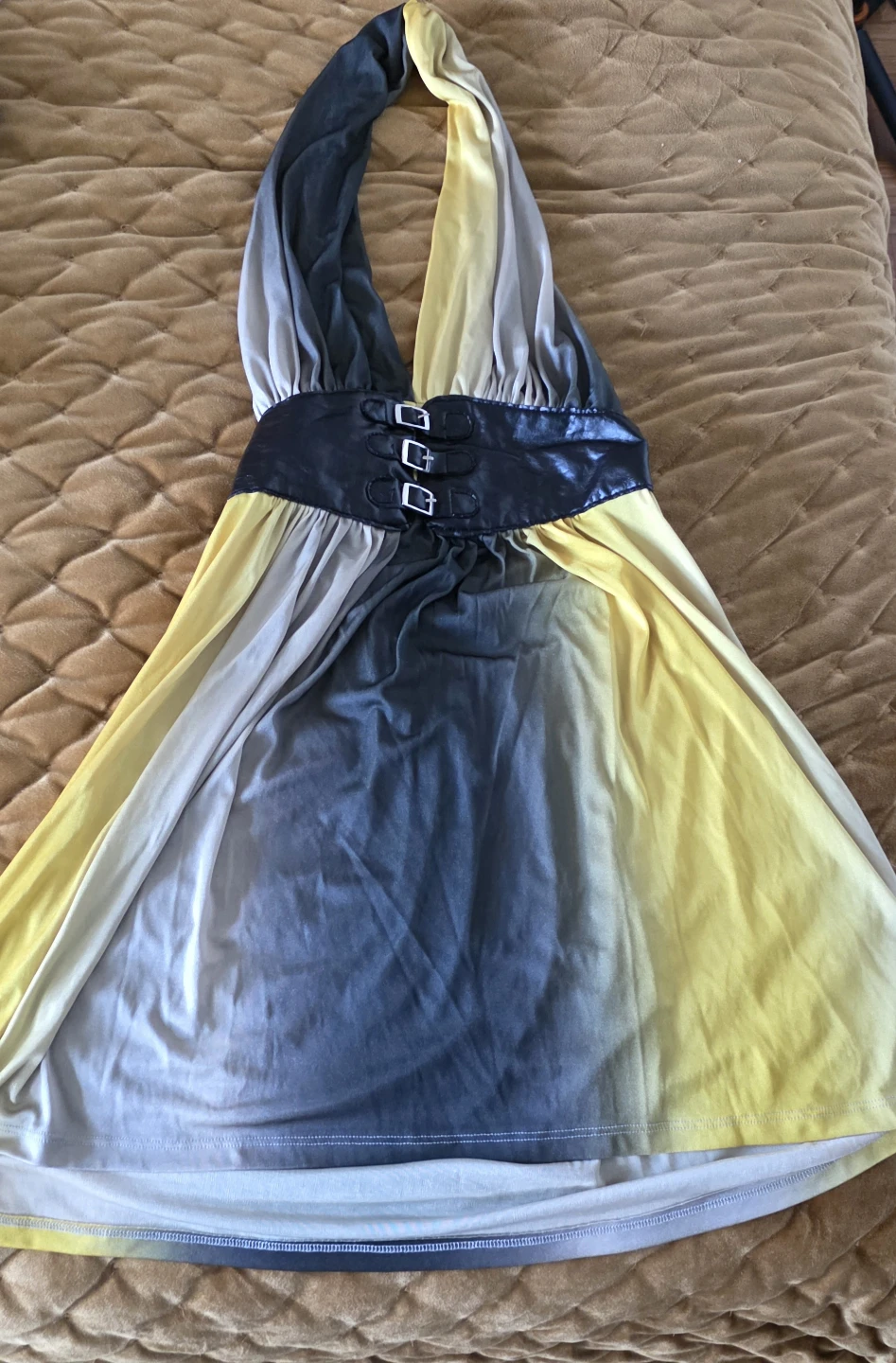 Ombre Halter Dress with Faux Leather Belt