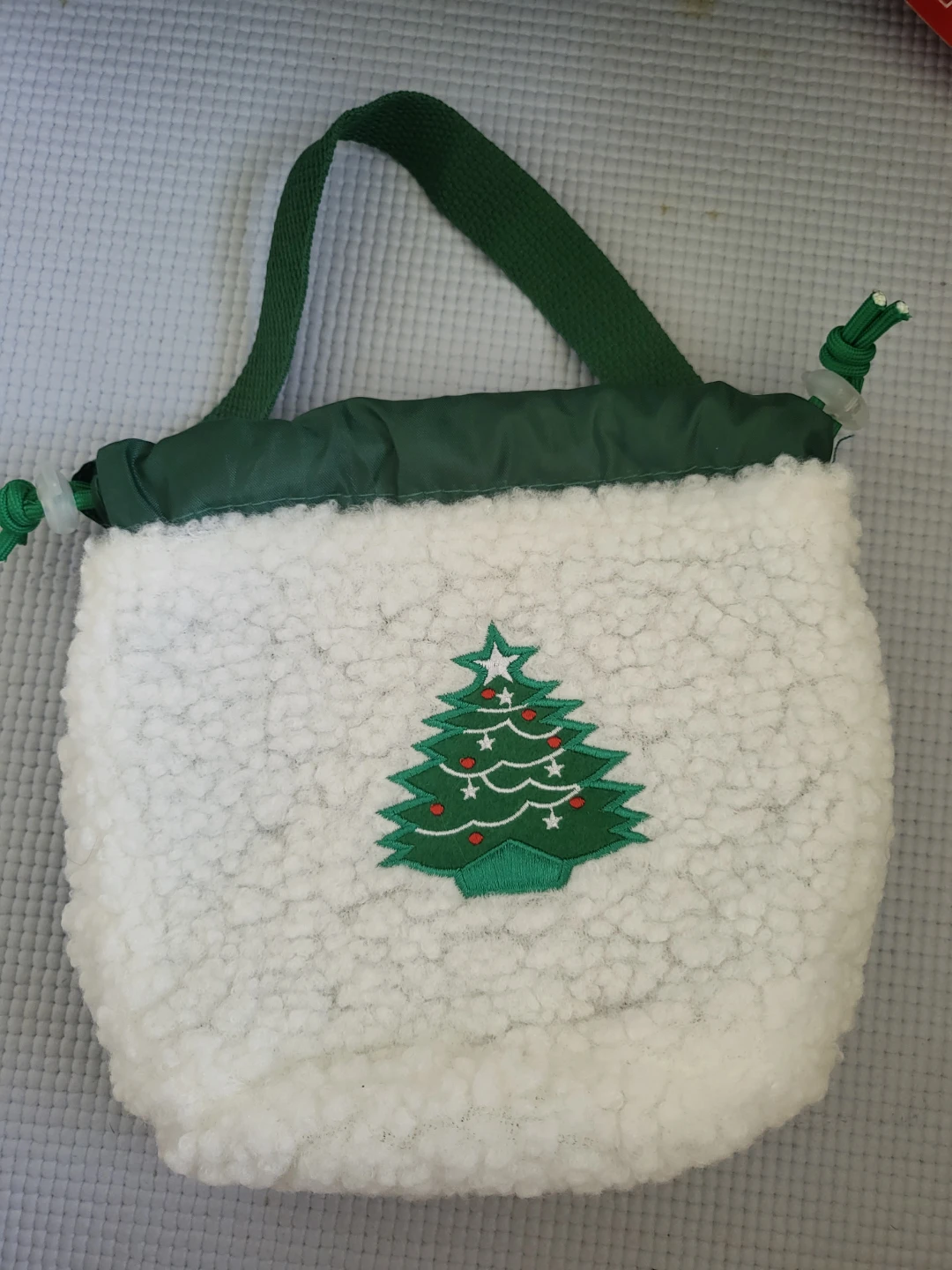 Fuzzy Christmas Tree Drawstring Bag