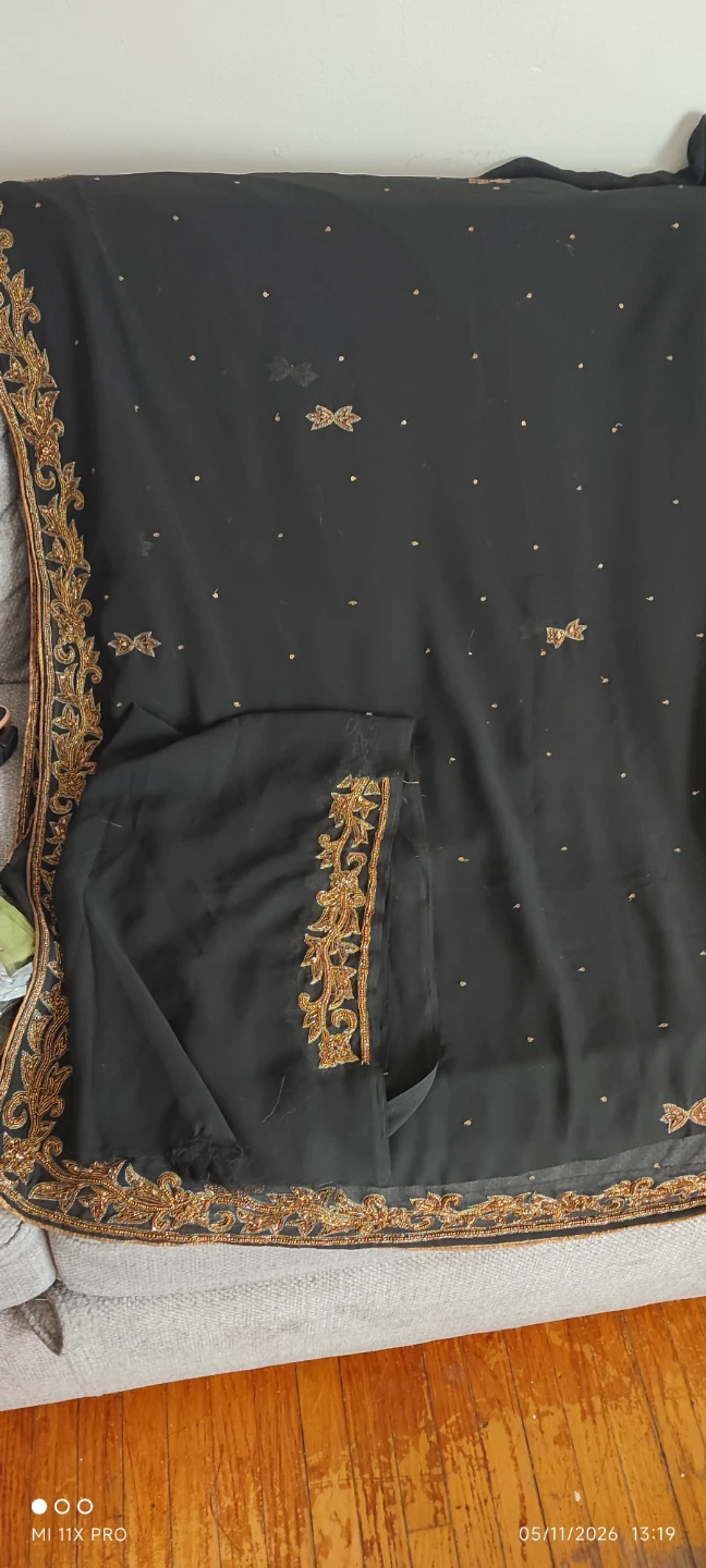 Black Embellished Chiffon Saree