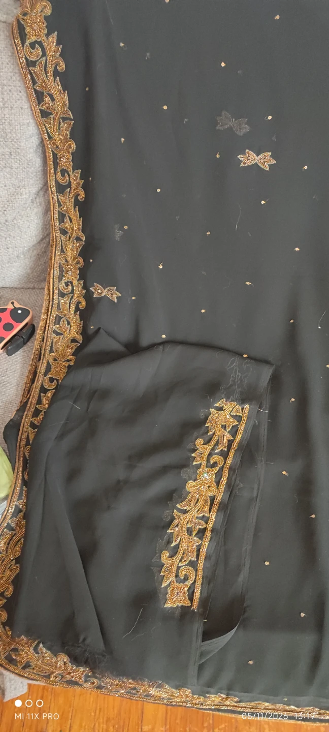 Black Embellished Chiffon Saree - photo 3