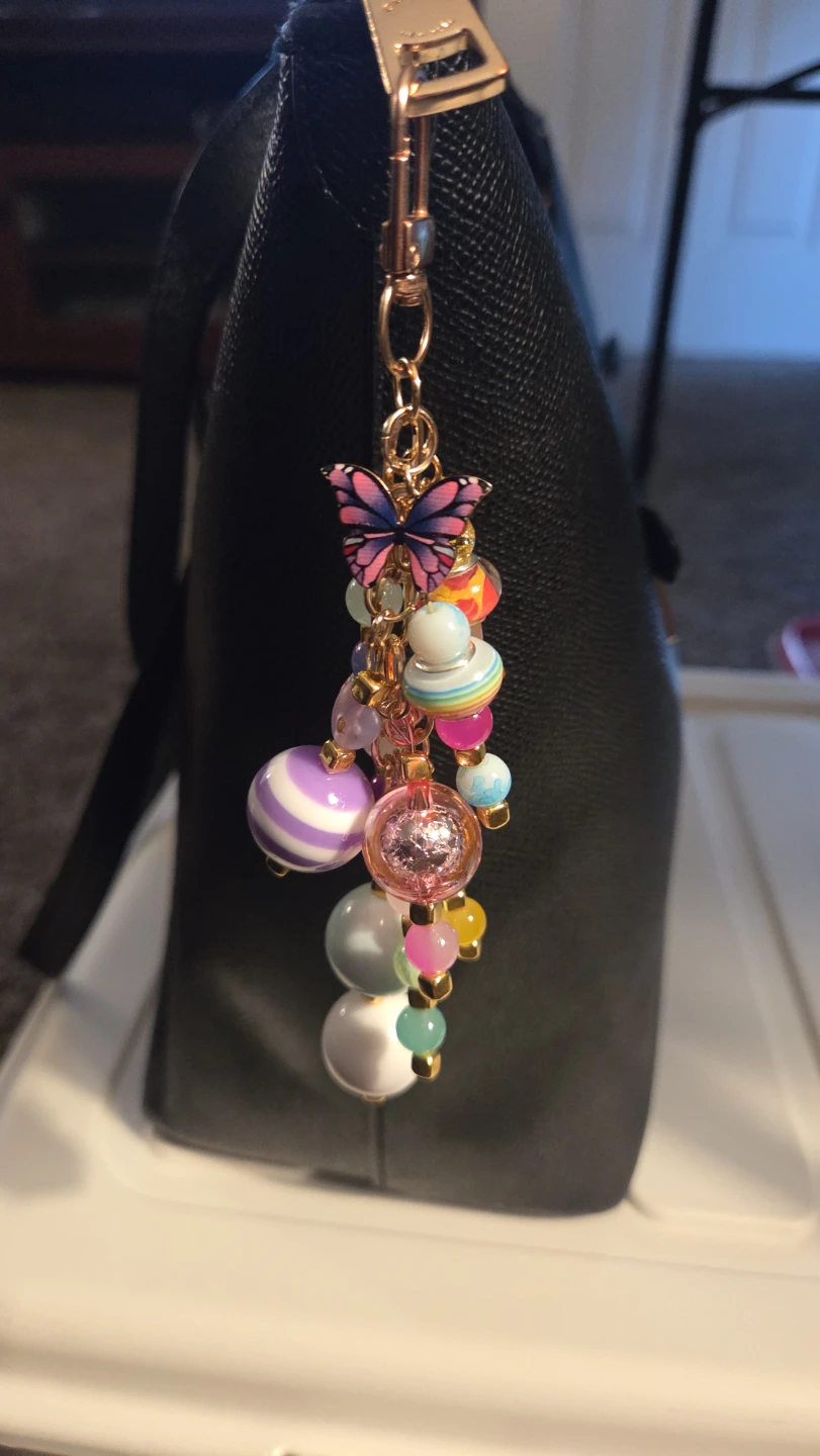 Beaded Butterfly Charm Keychain