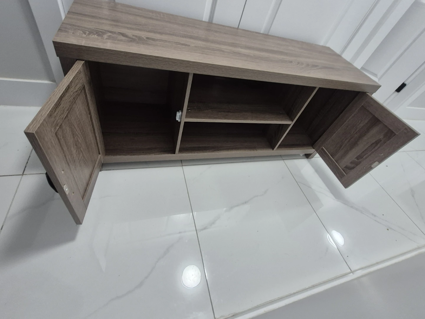 Brown TV Stand with Cabinet and Shelves - photo 2