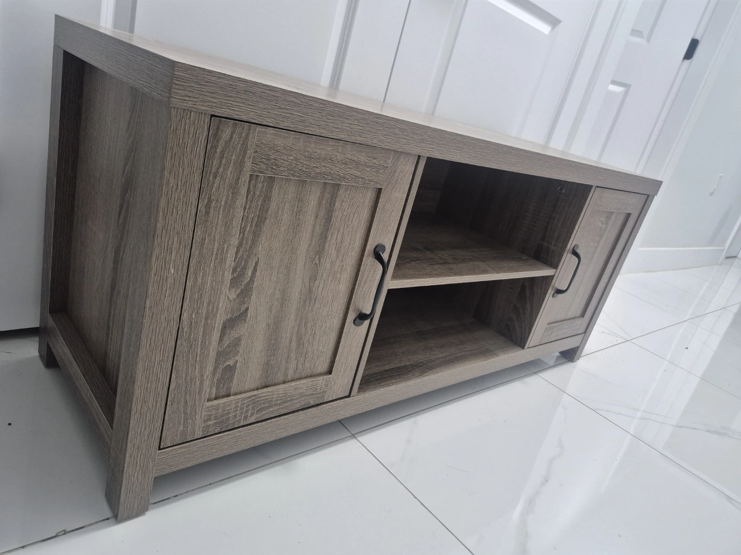 Brown TV Stand with Cabinet and Shelves - photo 4