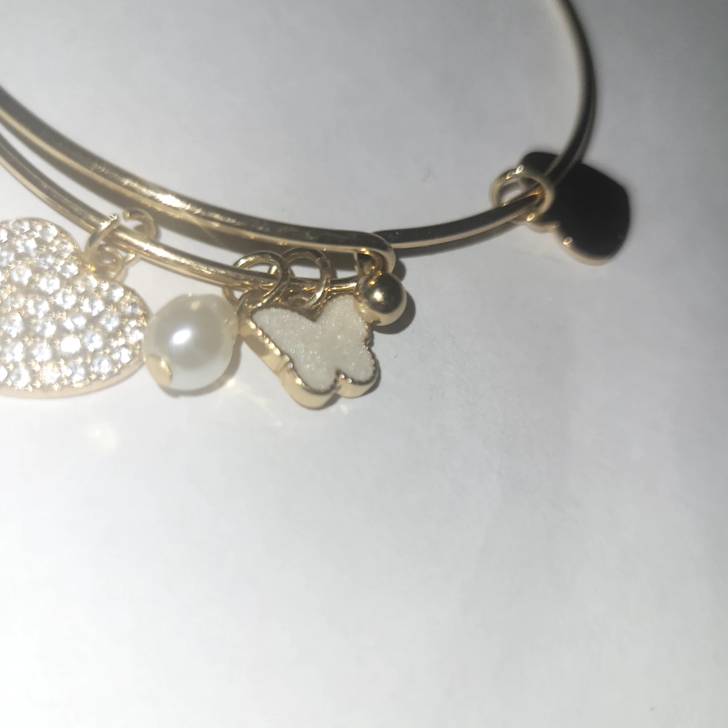 Gold Tone Charm Bangle Bracelet with Heart and Butterfly - photo 3