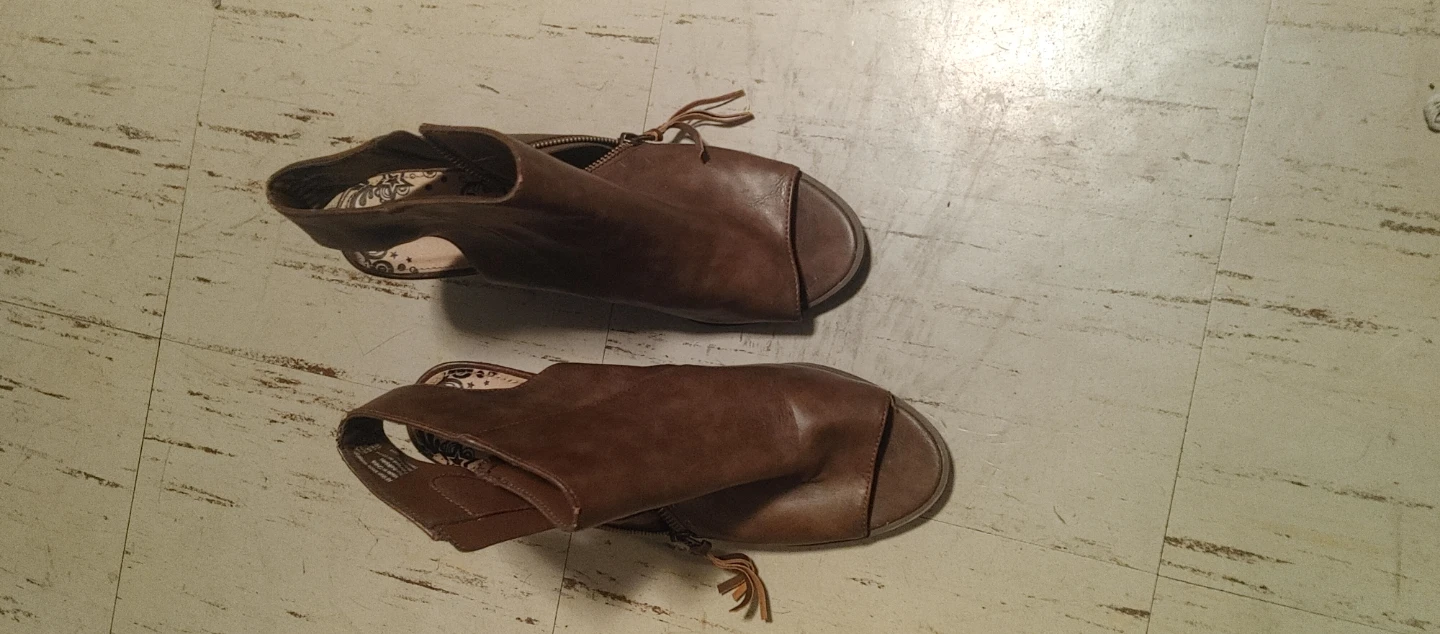 Brown Peep Toe Ankle Boots