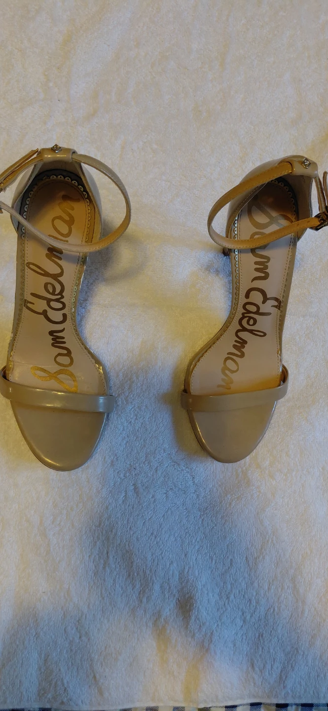 Sam Edelman Nude Patent Leather Ankle Strap Heels