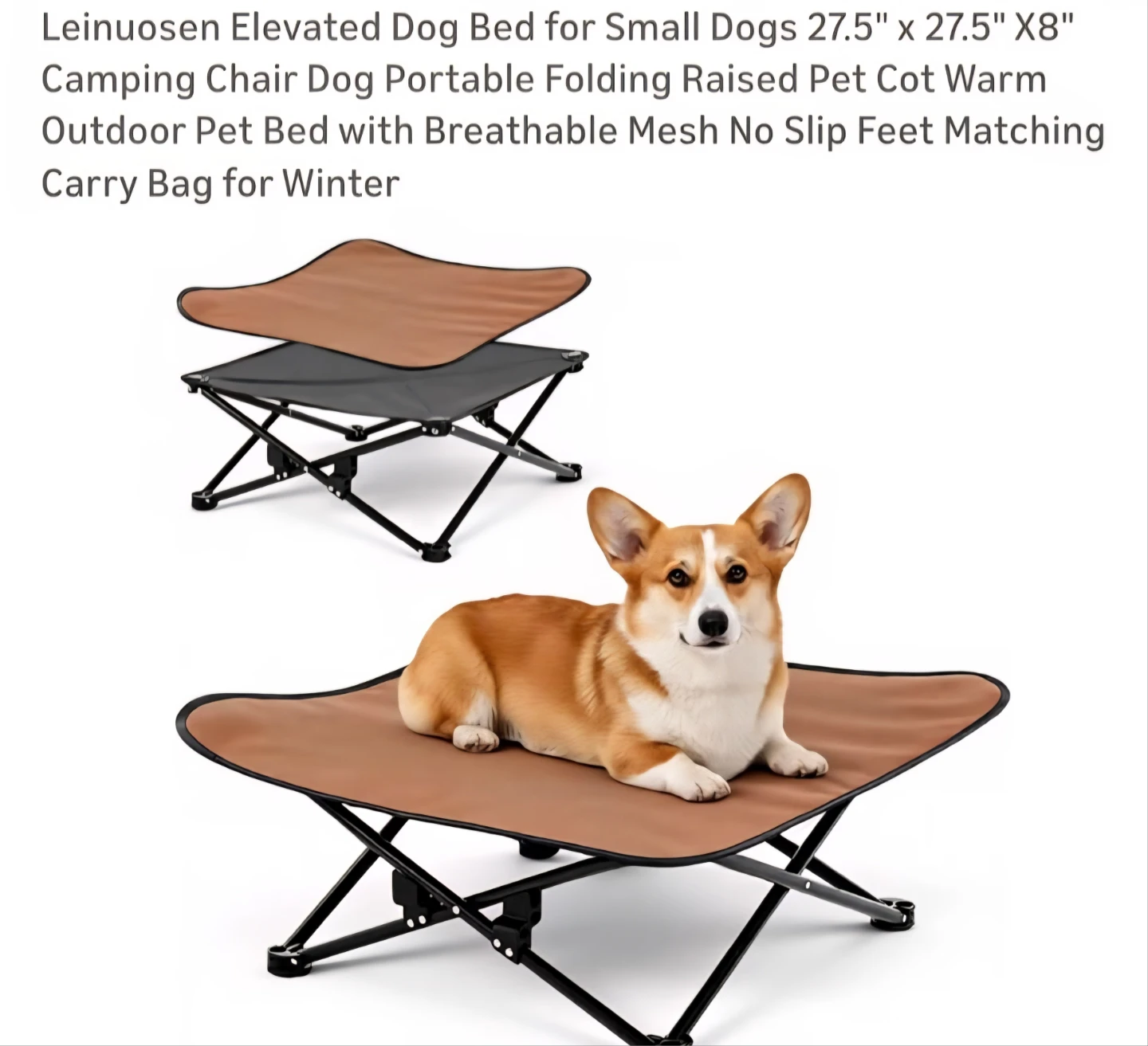 Leinuosen Elevated Dog Bed for Small Dogs 27.5" x 27.5" x 8"
