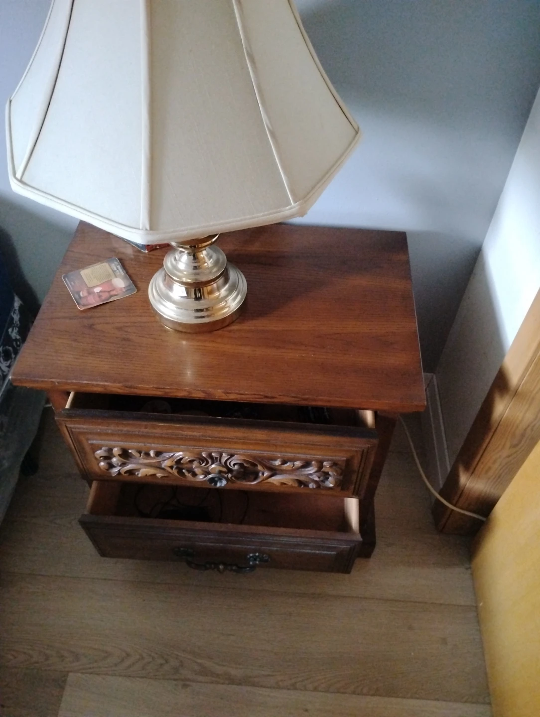 Solid Wood Nightstand with Ornate Drawer Fronts