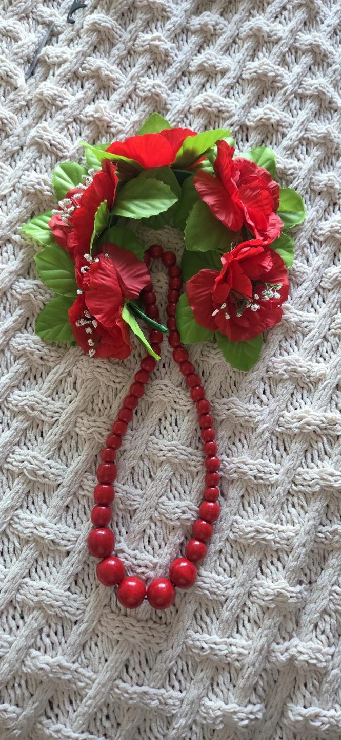 Ukrainian Red Bead Necklace with Floral wreath