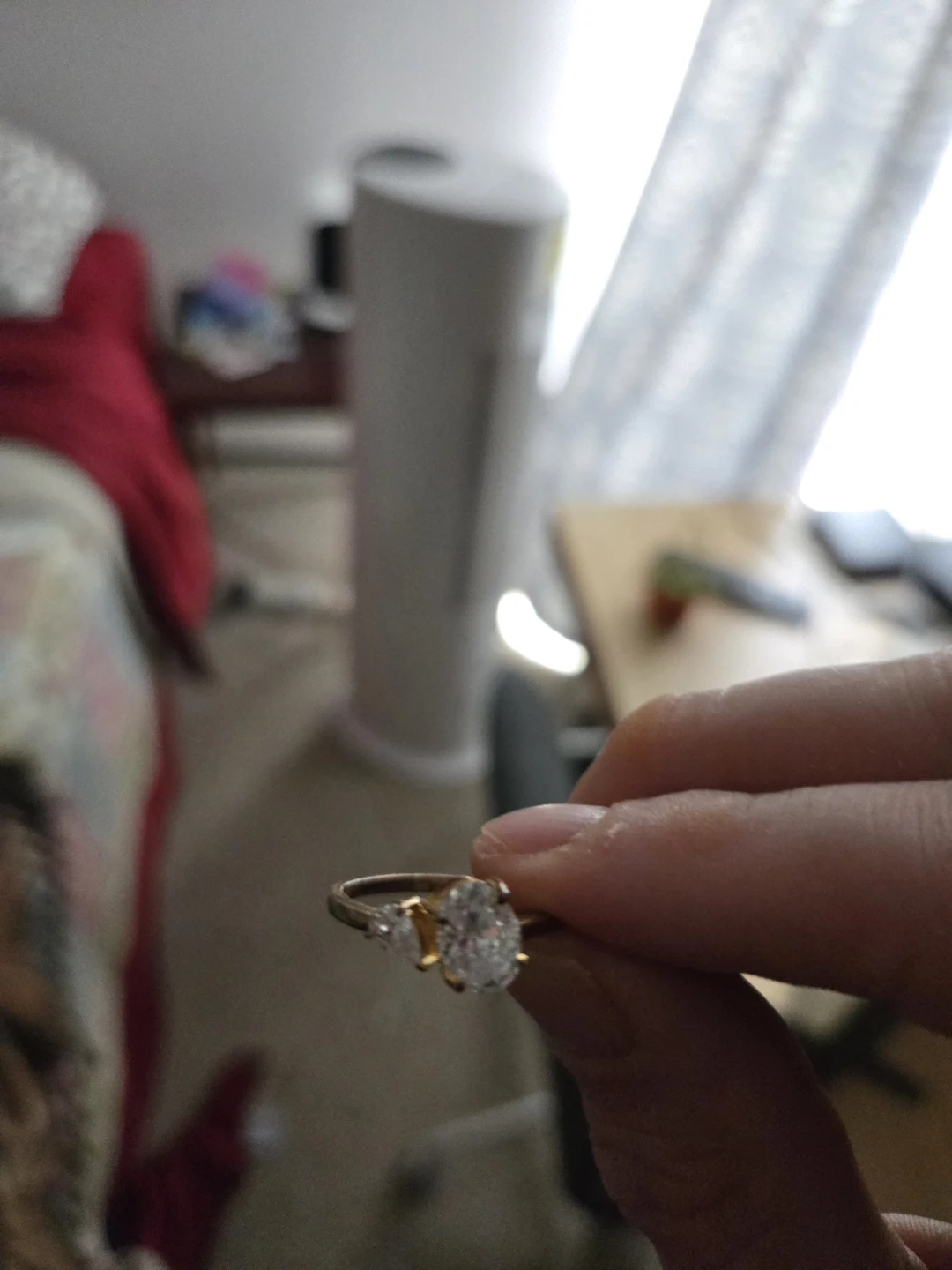 Gold tone ring with two stones - photo 2