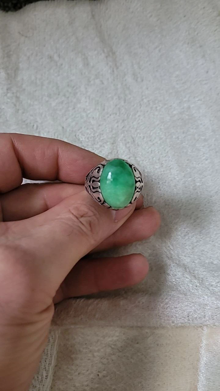 Jade and Silver Tone Ring