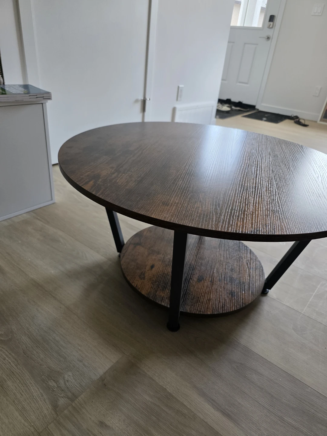 2-Tier Oval Coffee Table - Rustic Wood Finish
