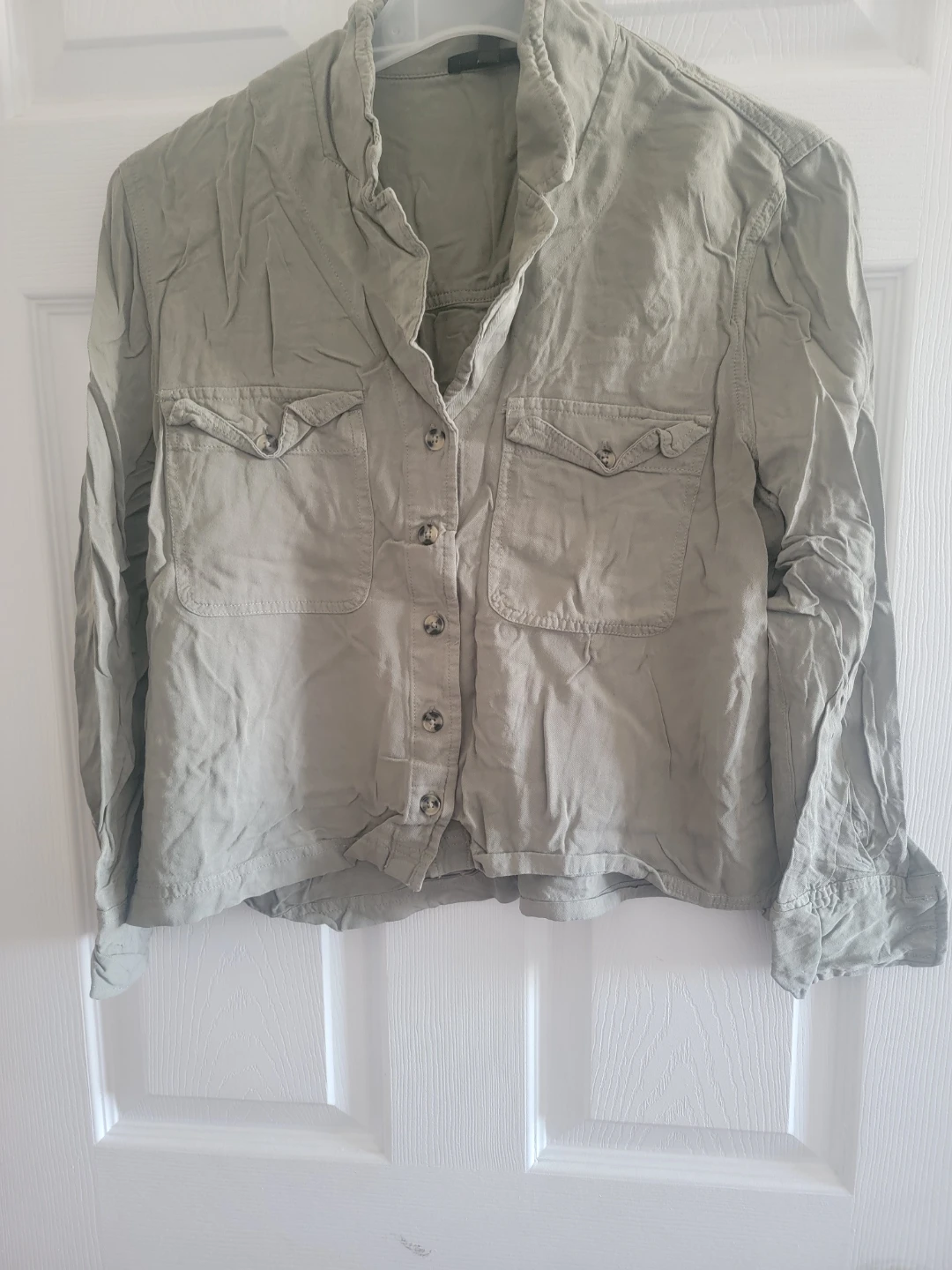 Green Button-Up Shirt with Pockets