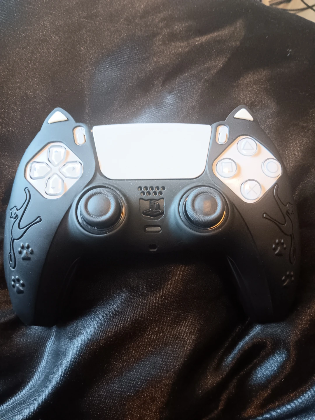 Custom Black Controller Skin with Cat Ears and Paw Prints