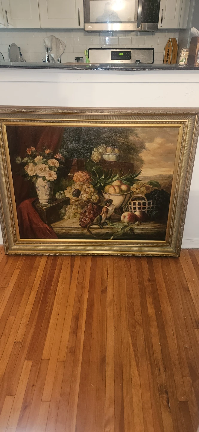 Vintage Still Life Oil Painting with Monkey and Fruit - photo 4