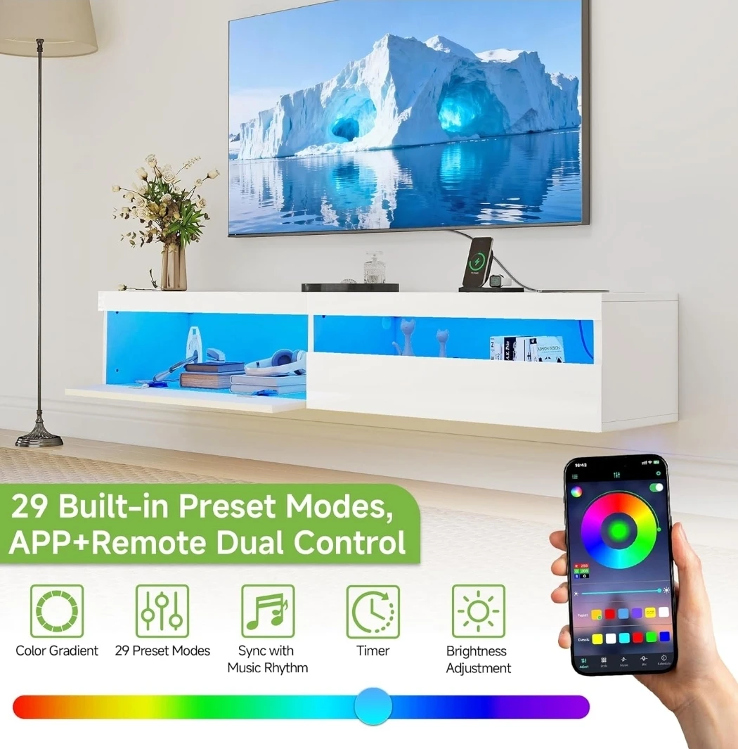 White Floating Media Console with LED Lights - photo 2