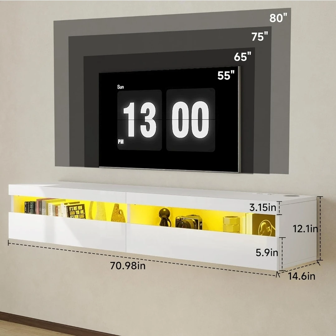 White Floating Media Console with LED Lights - photo 4