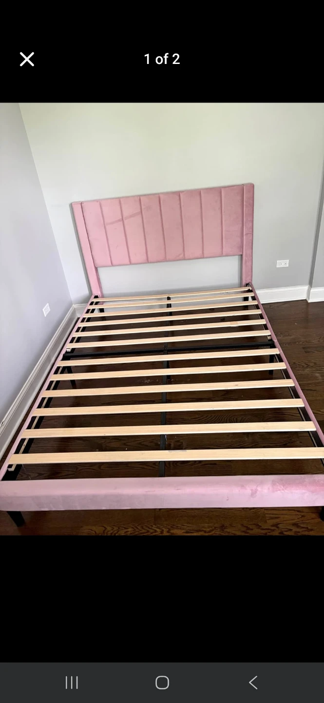 Pink Velvet Upholstered Queen Bed Frame with Headboard