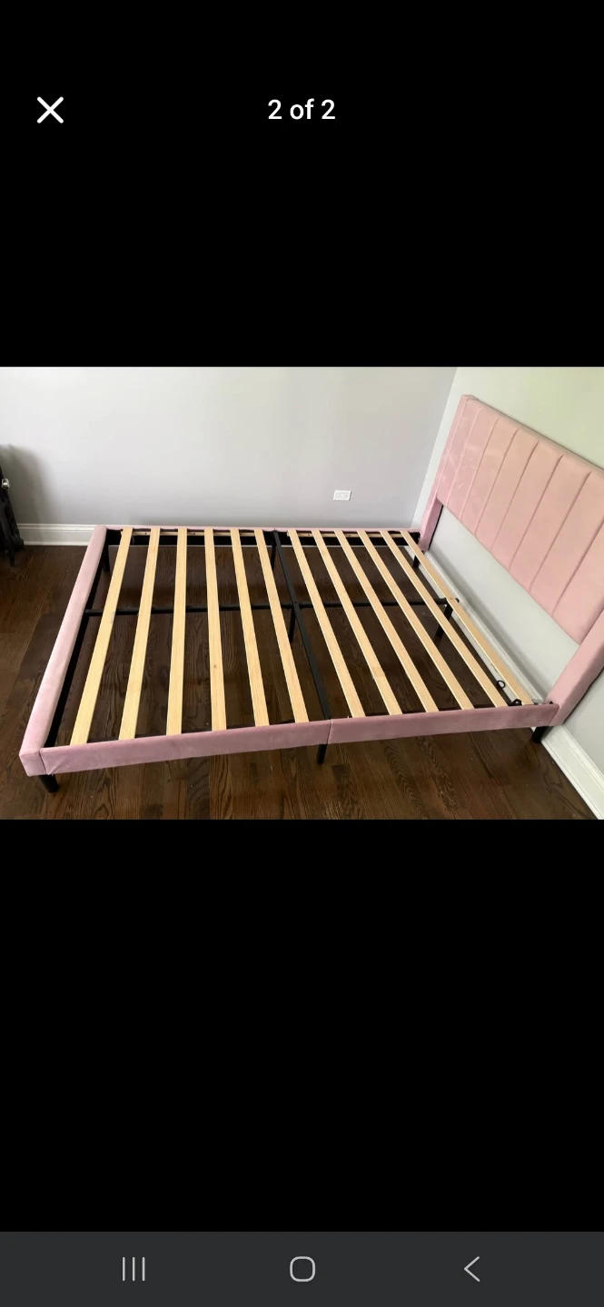 Pink Velvet Upholstered Queen Bed Frame with Headboard - photo 2