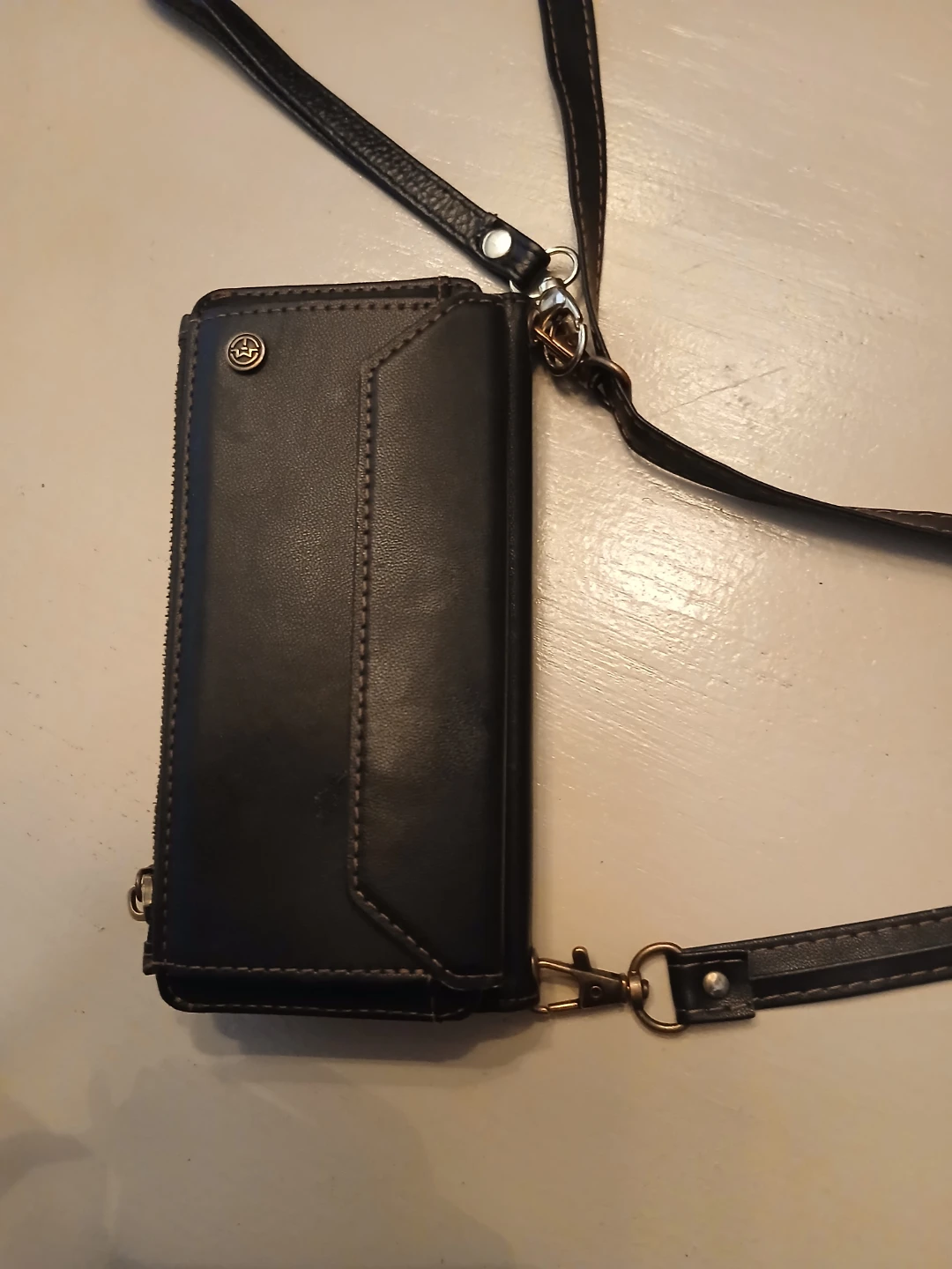 Black Faux Leather Wallet Phone Case with Strap