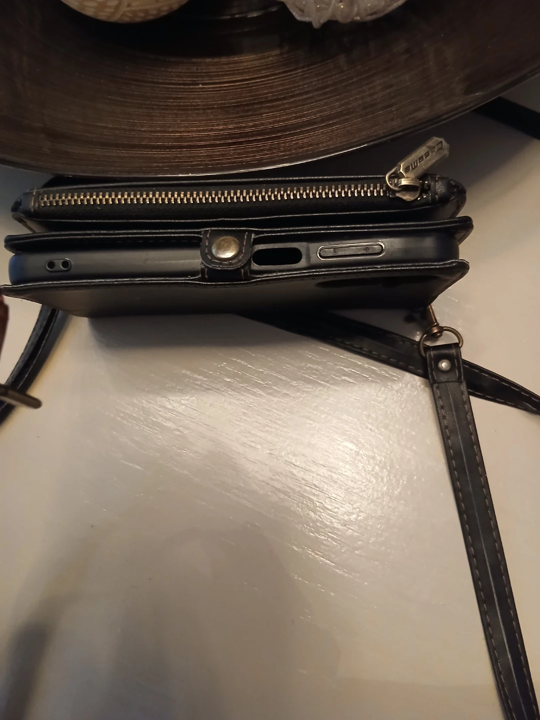 Black Faux Leather Wallet Phone Case with Strap - photo 2