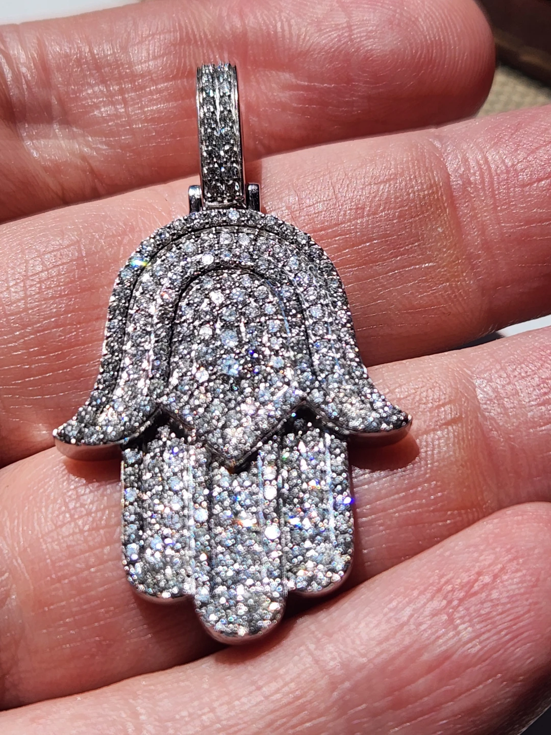 14k white gold Hamsa Pendant 3.50 carats 15 grams