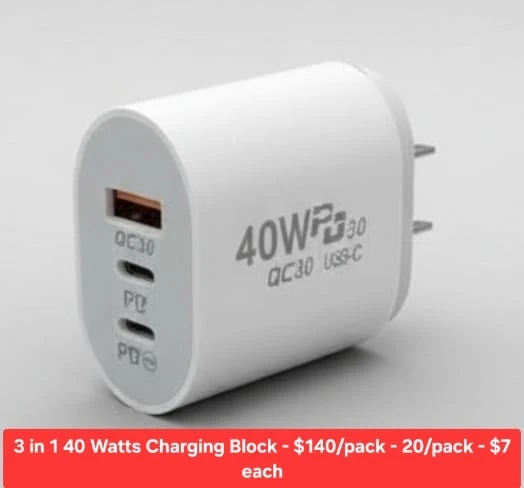 3-Port 40W USB-C Charging Block