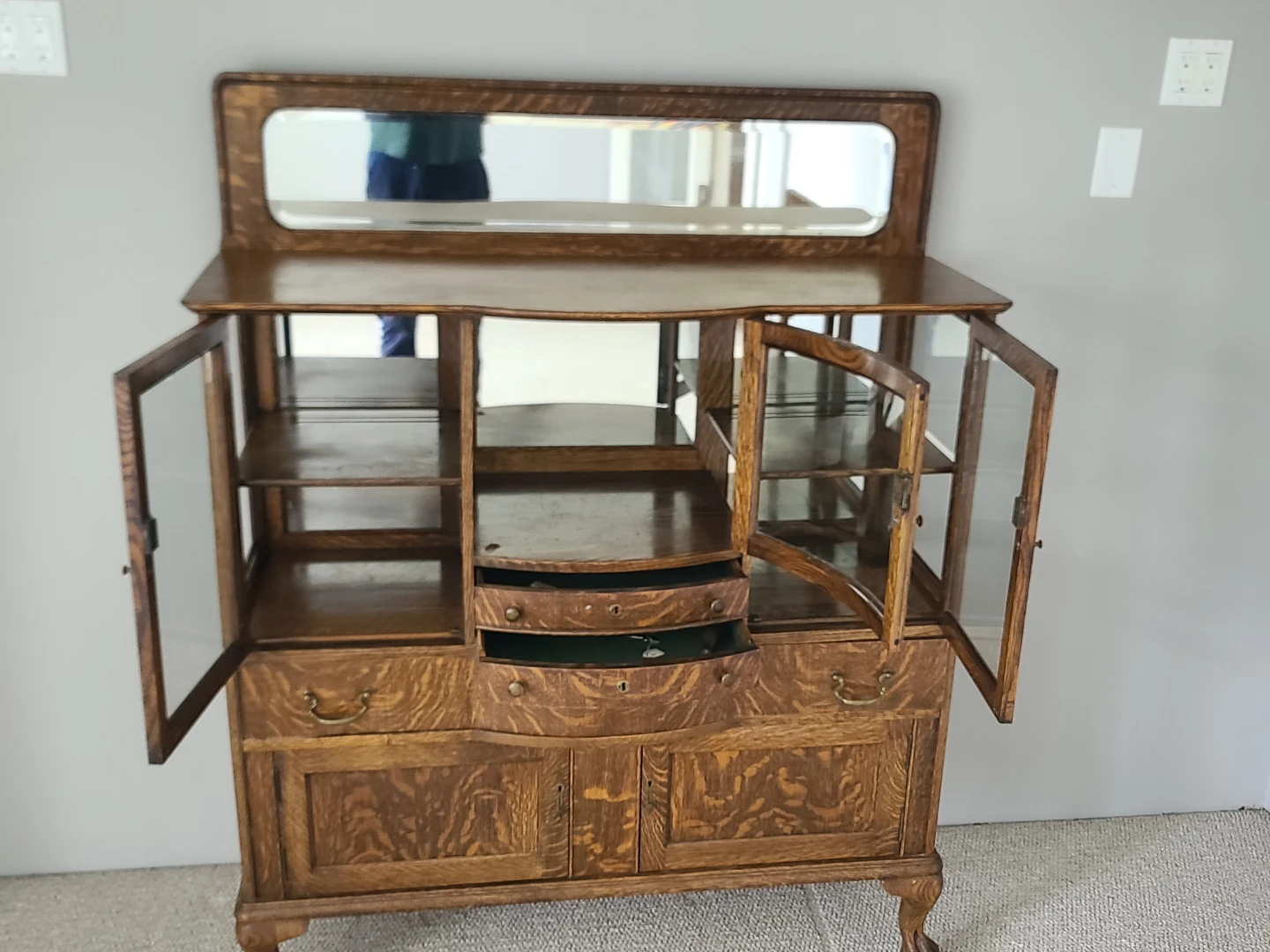 Antique Oak China Cabinet with Mirror - photo 4