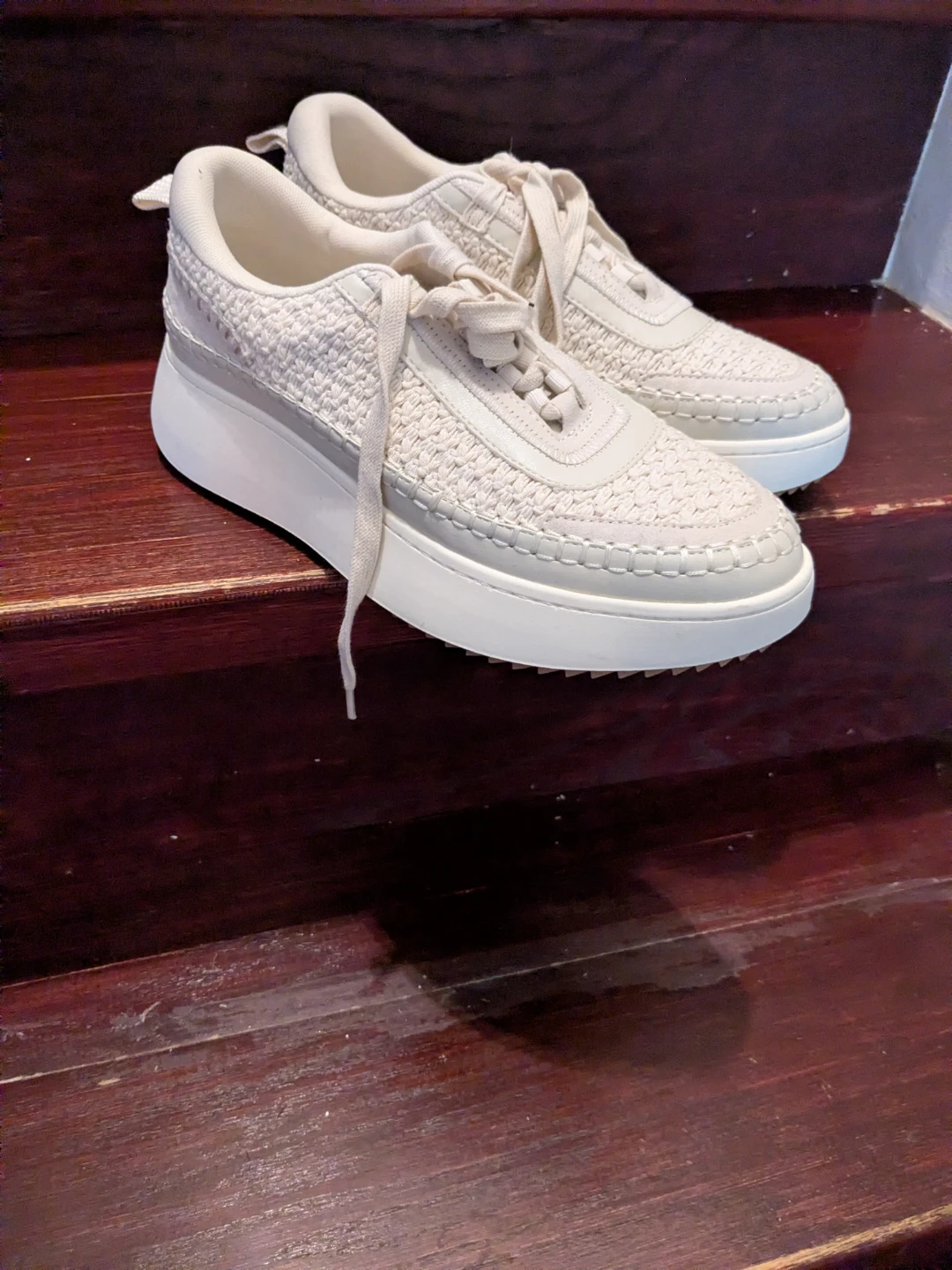 Cream Knit Platform Sneakers