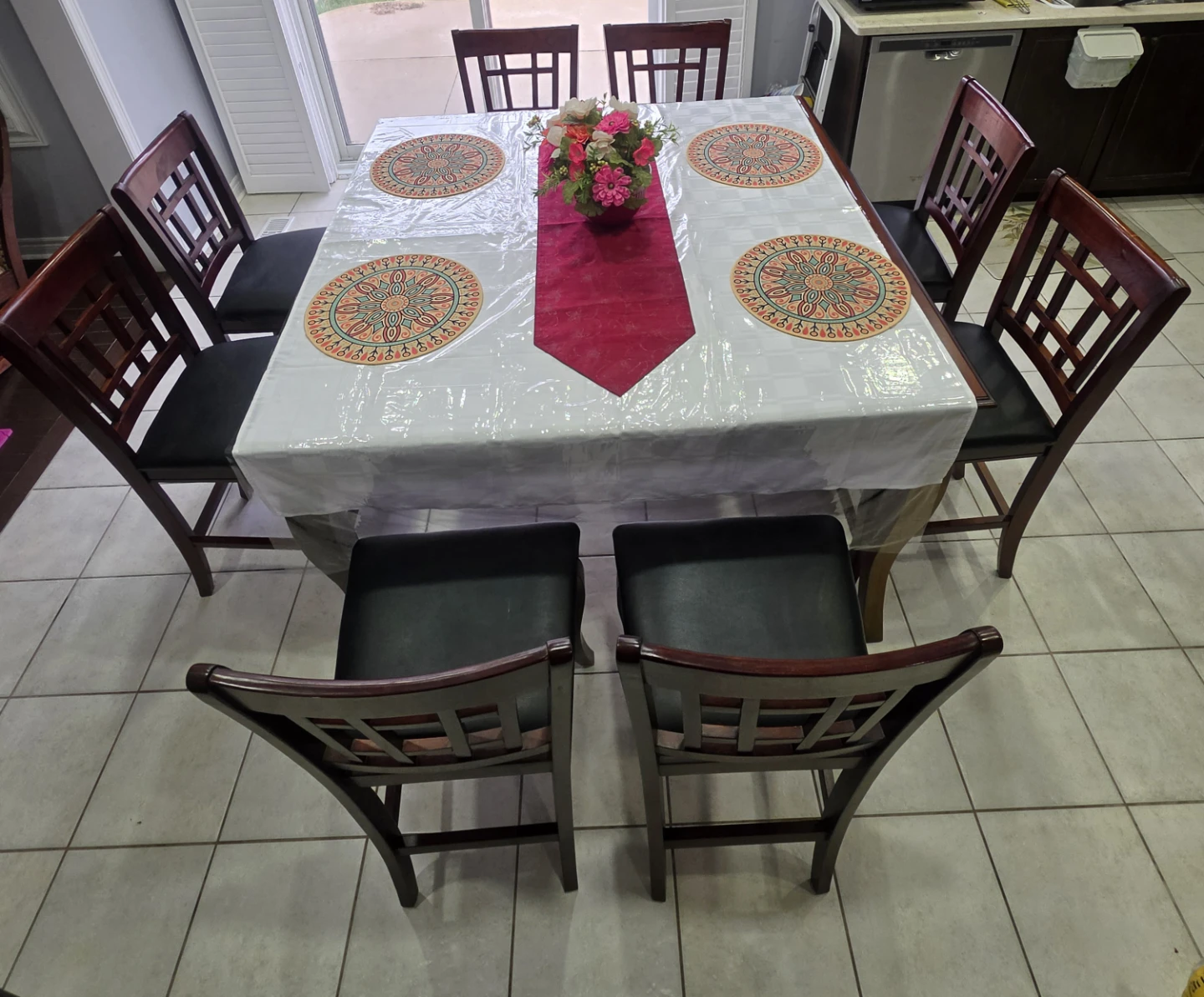 Extendable pub style Wooden Dining Table with 8 Chairs