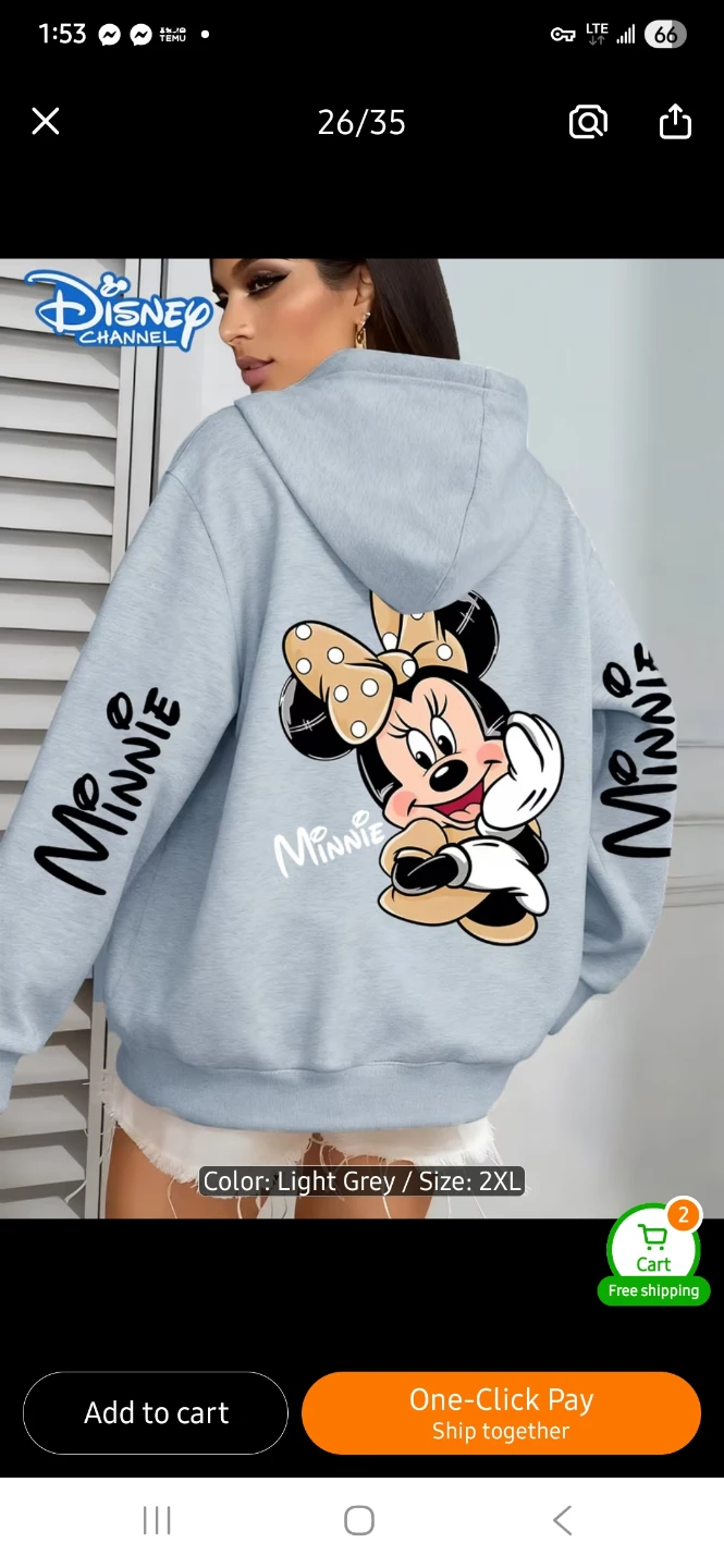 NEW 0XL-2XL Light Grey Minnie Mouse Zip-Up Hoodie 🎀