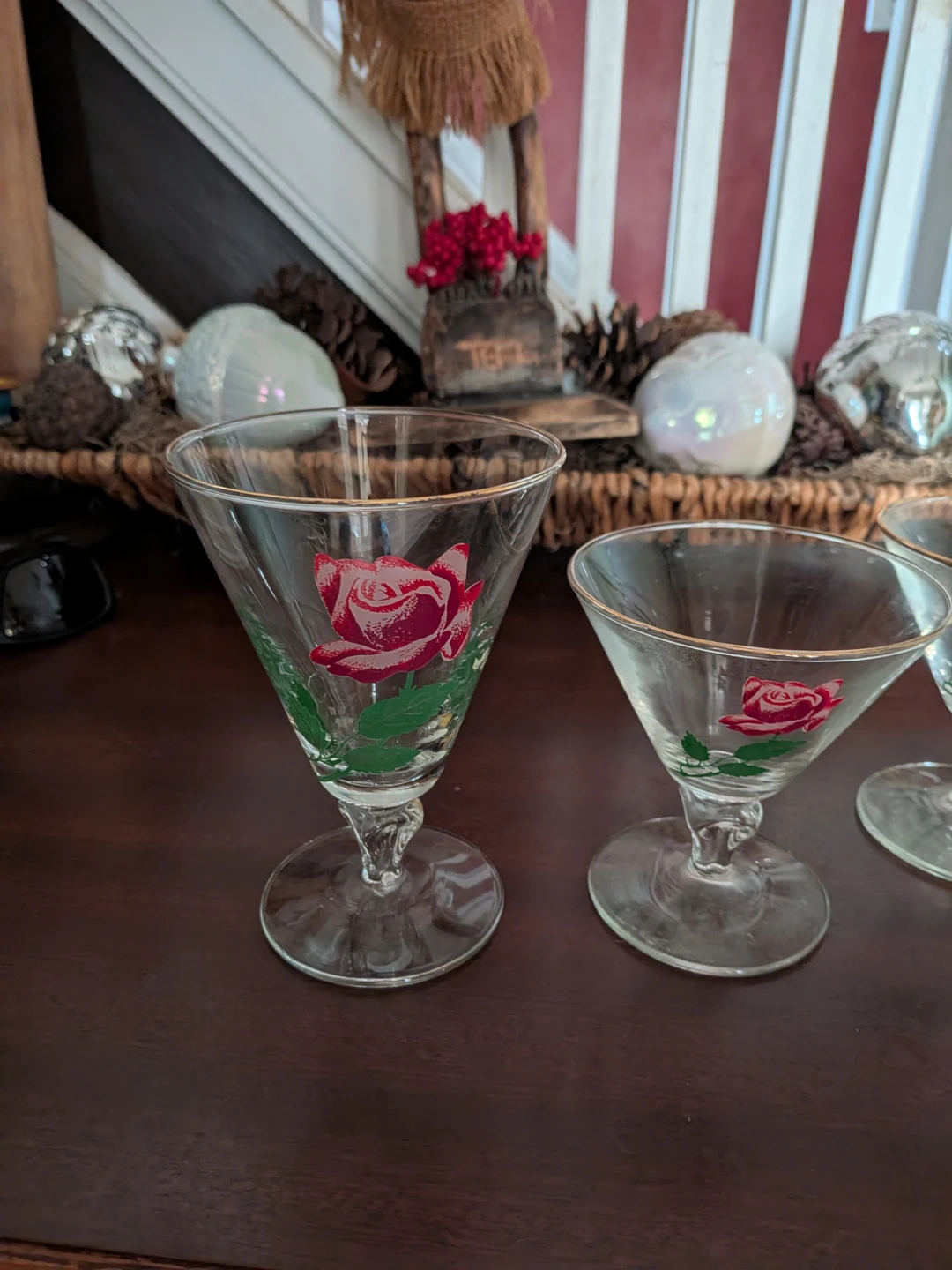 Set of 5 Vintage Rose Martini Glasses