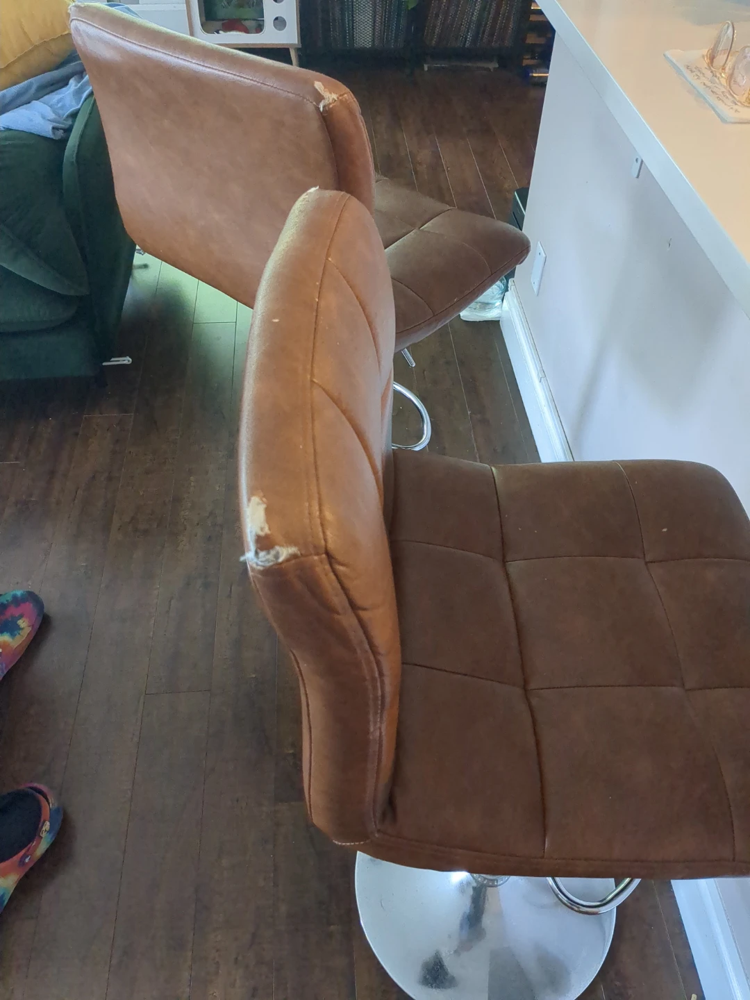 Brown Faux Leather Adjustable Bar Stools (Set of 2) - photo 3