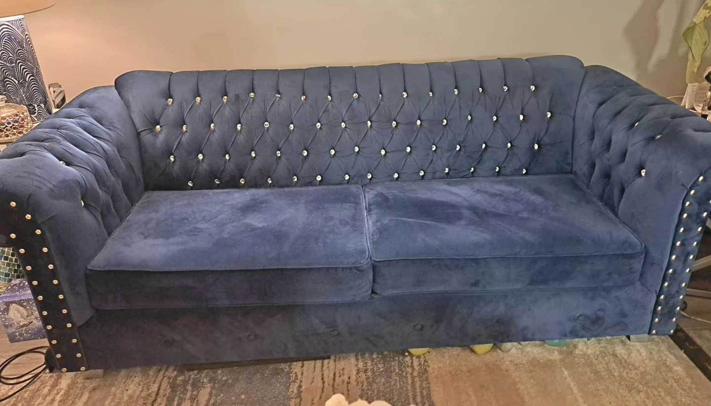 Blue Velvet Tufted Sofa