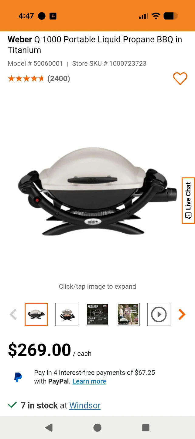 Weber Q 1000 Portable Liquid Propane BBQ