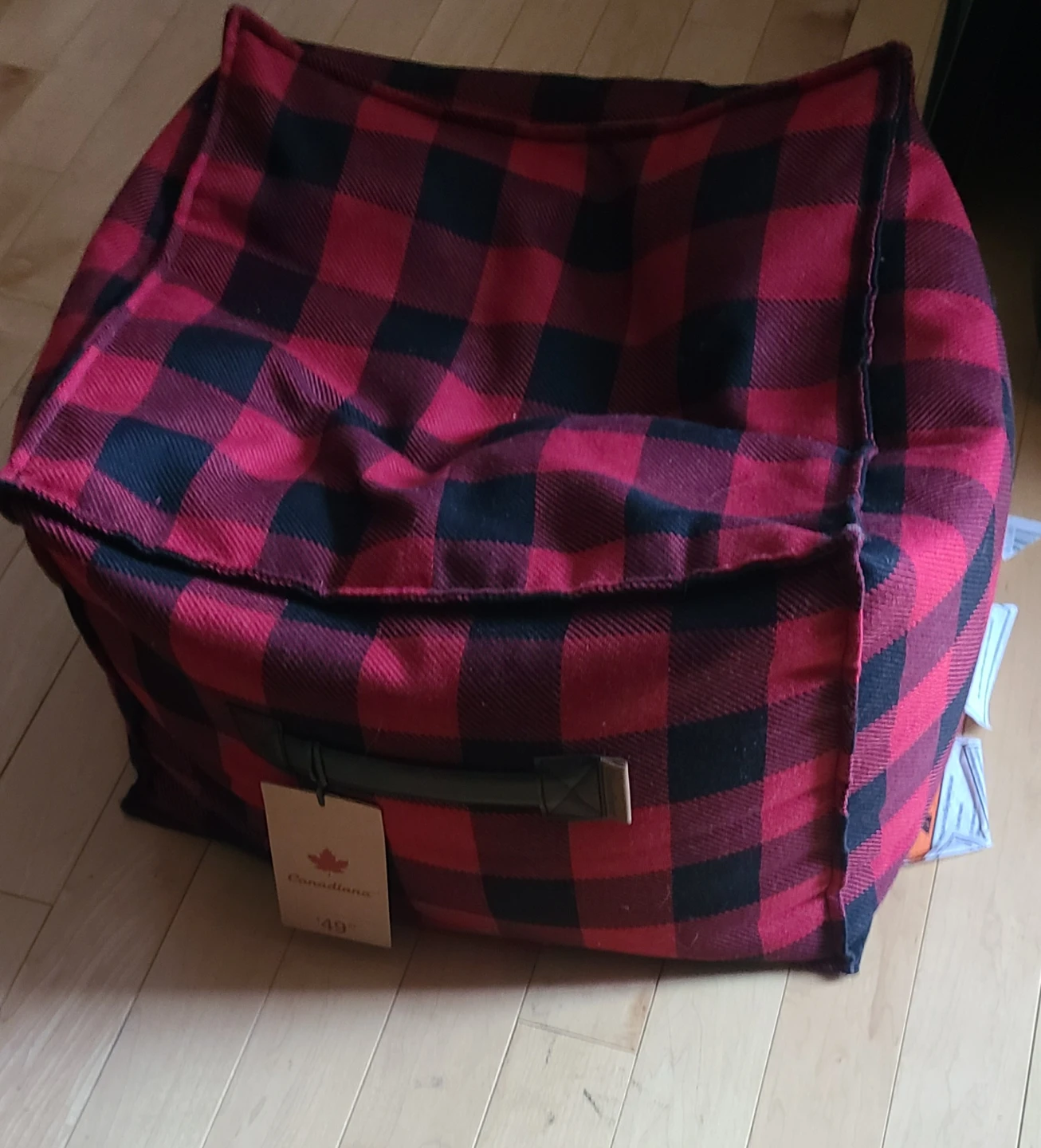 Canadiana Red Plaid Bean Bag Ottoman