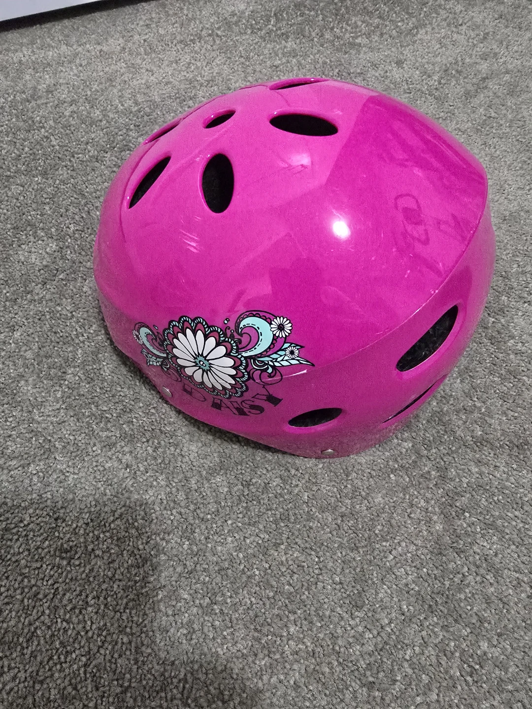 Pink Kids Bike Helmet with Floral Design