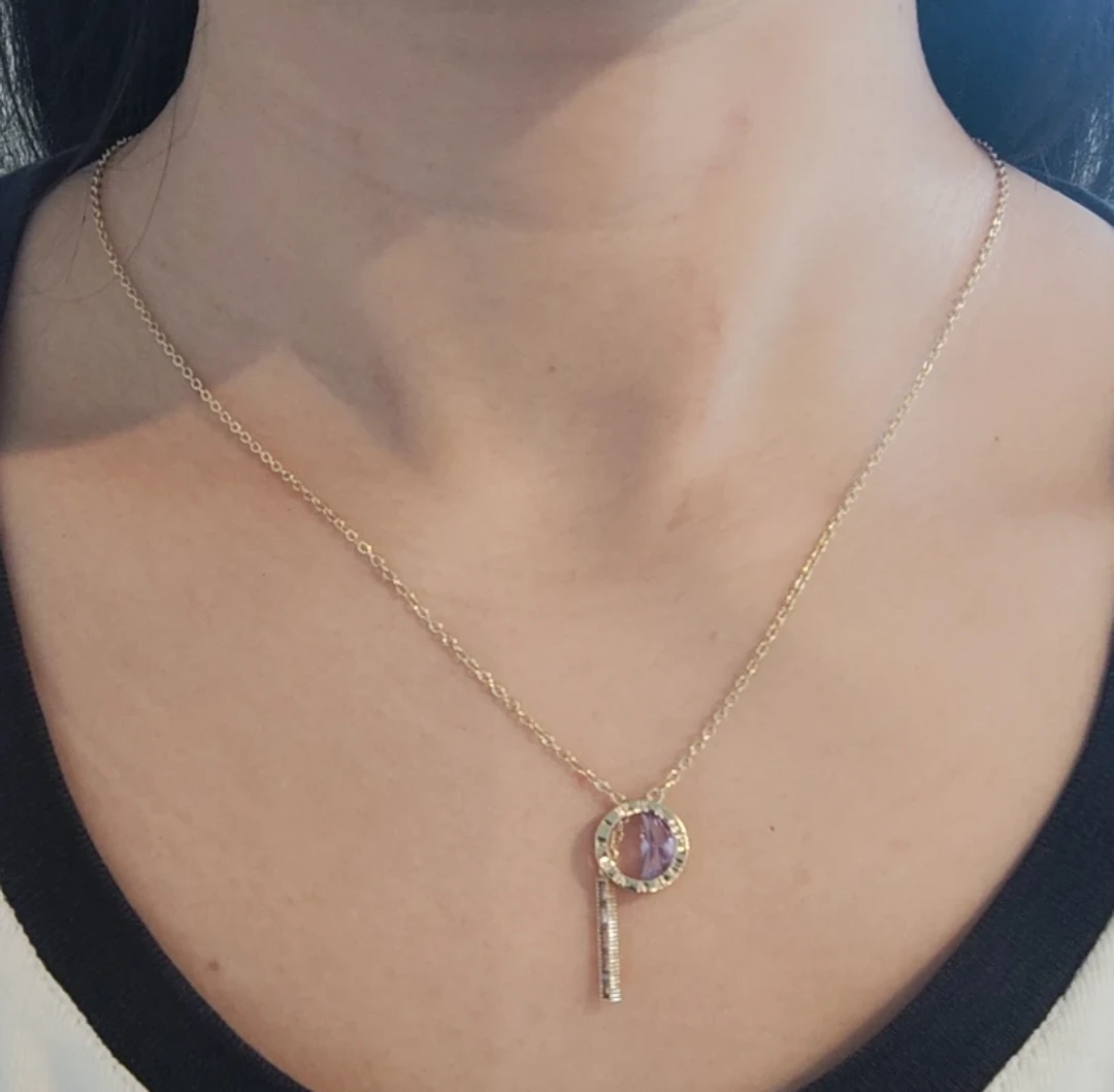Gold Tone Necklace with Purple Pendant - photo 3