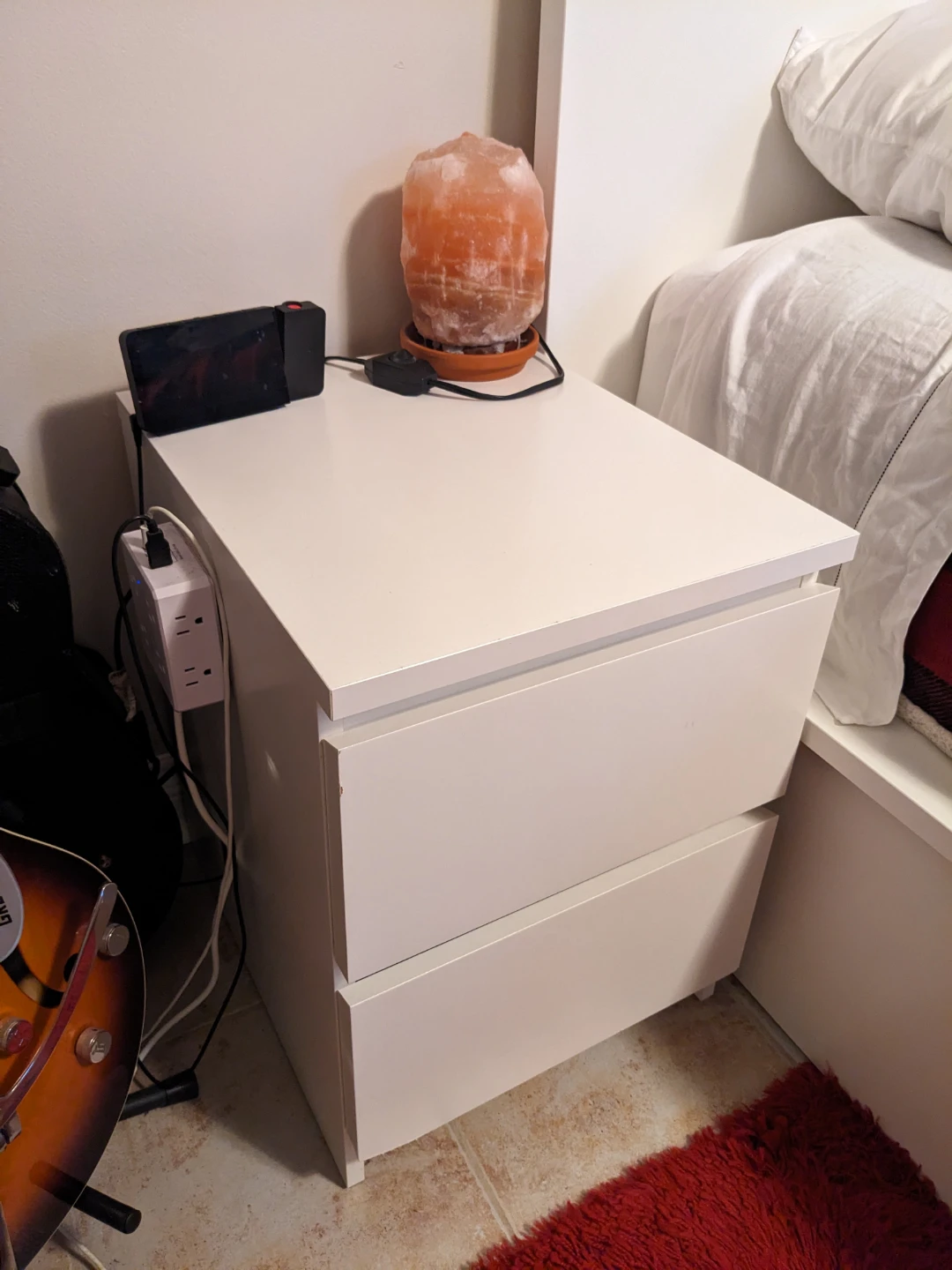 White Ikea Malm nightstand with 2 drawers