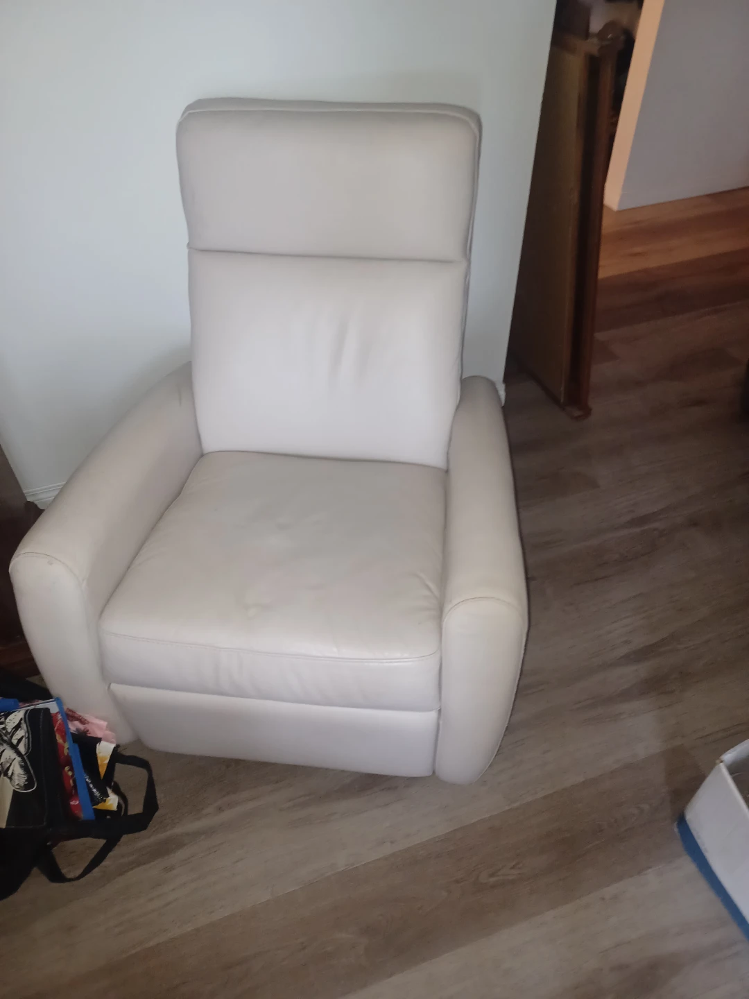 White leather powered recliner