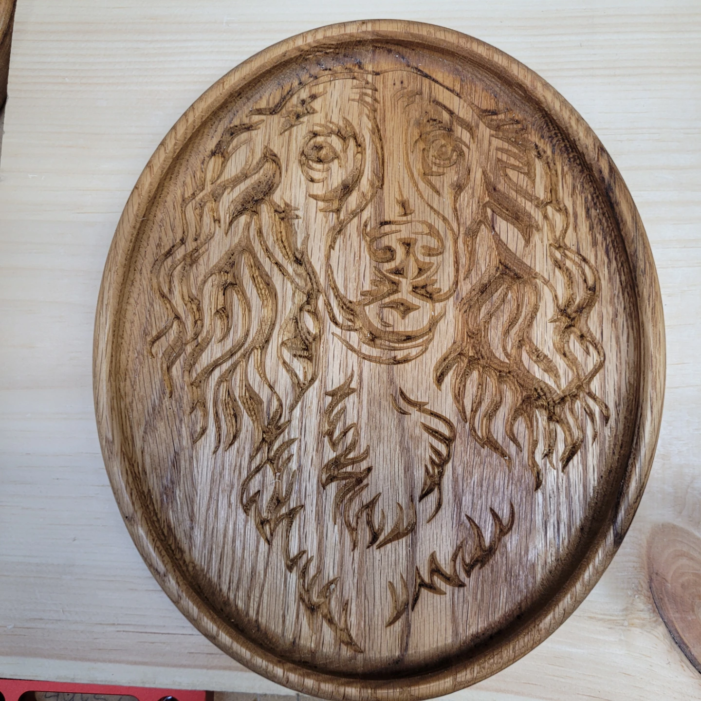 Hand-Carved Wooden Dog Portrait Plaque
