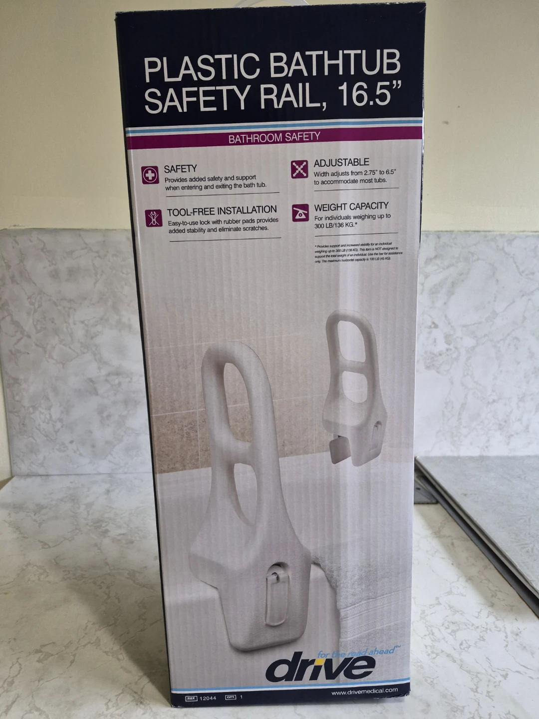 Drive Plastic Bathtub Safety Rail, 16.5"