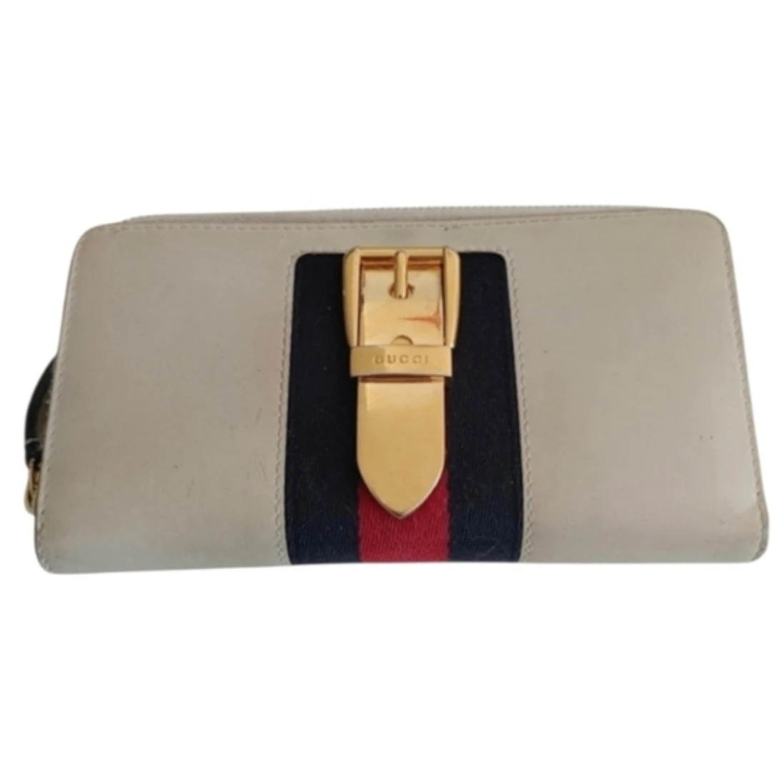 Gucci Sylvie Cream Leather and Stripe Wallet