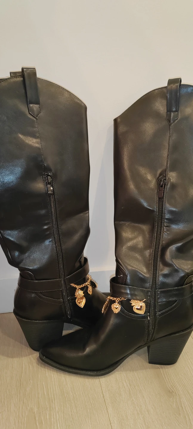 Black Cowboy Boots with Gold Charms - photo 4