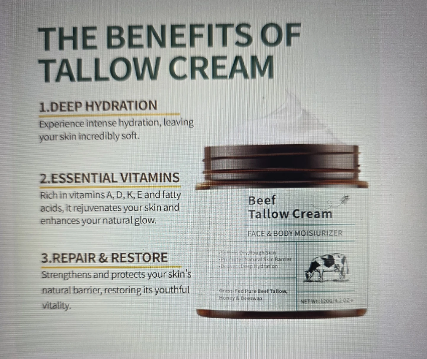 Beef Tallow Cream Face & Body Moisturizer - photo 2