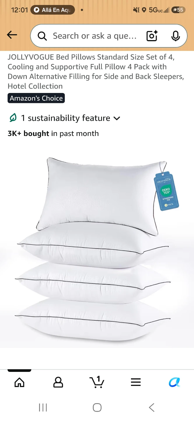 JOLLYVOGUE Bed Pillows Standard Size Set of 4