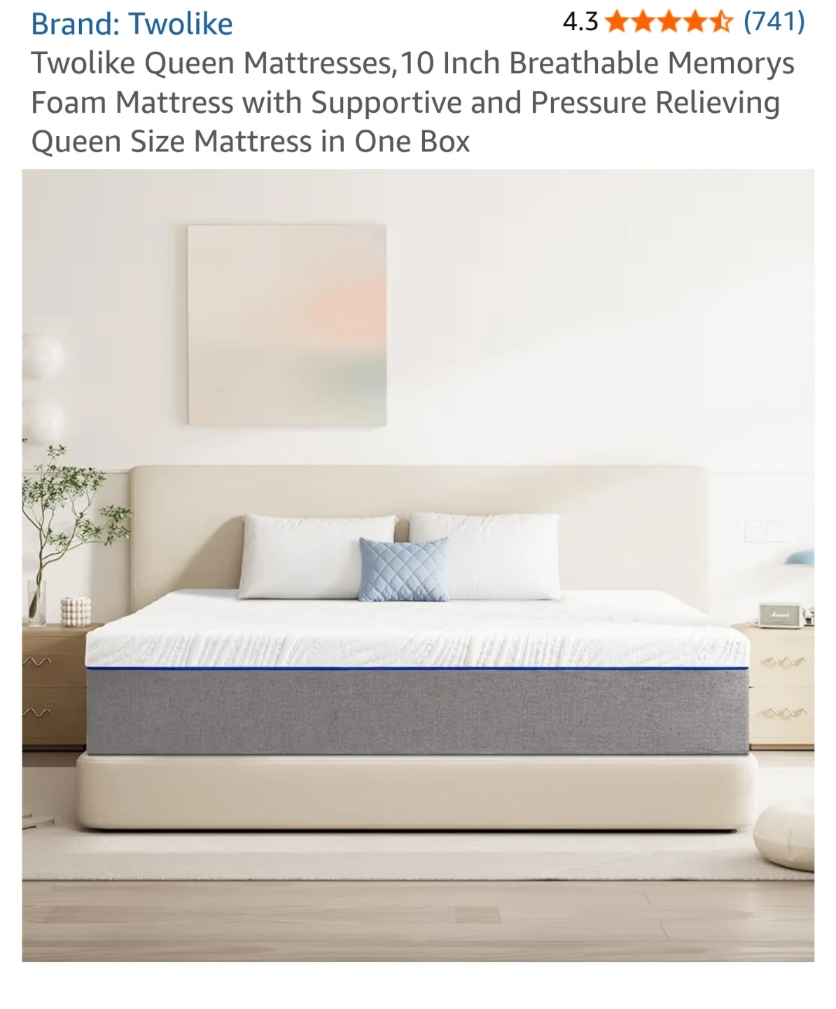 Twolike Queen Mattress - 10 Inch Breathable Memory Foam
